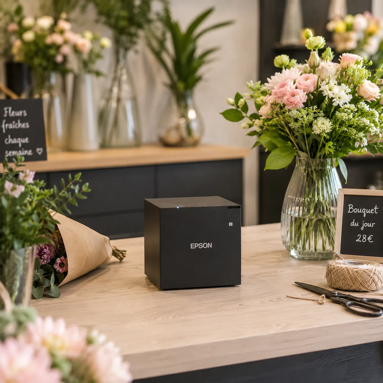 Imprimante ticket Epson en boutique de fleuriste