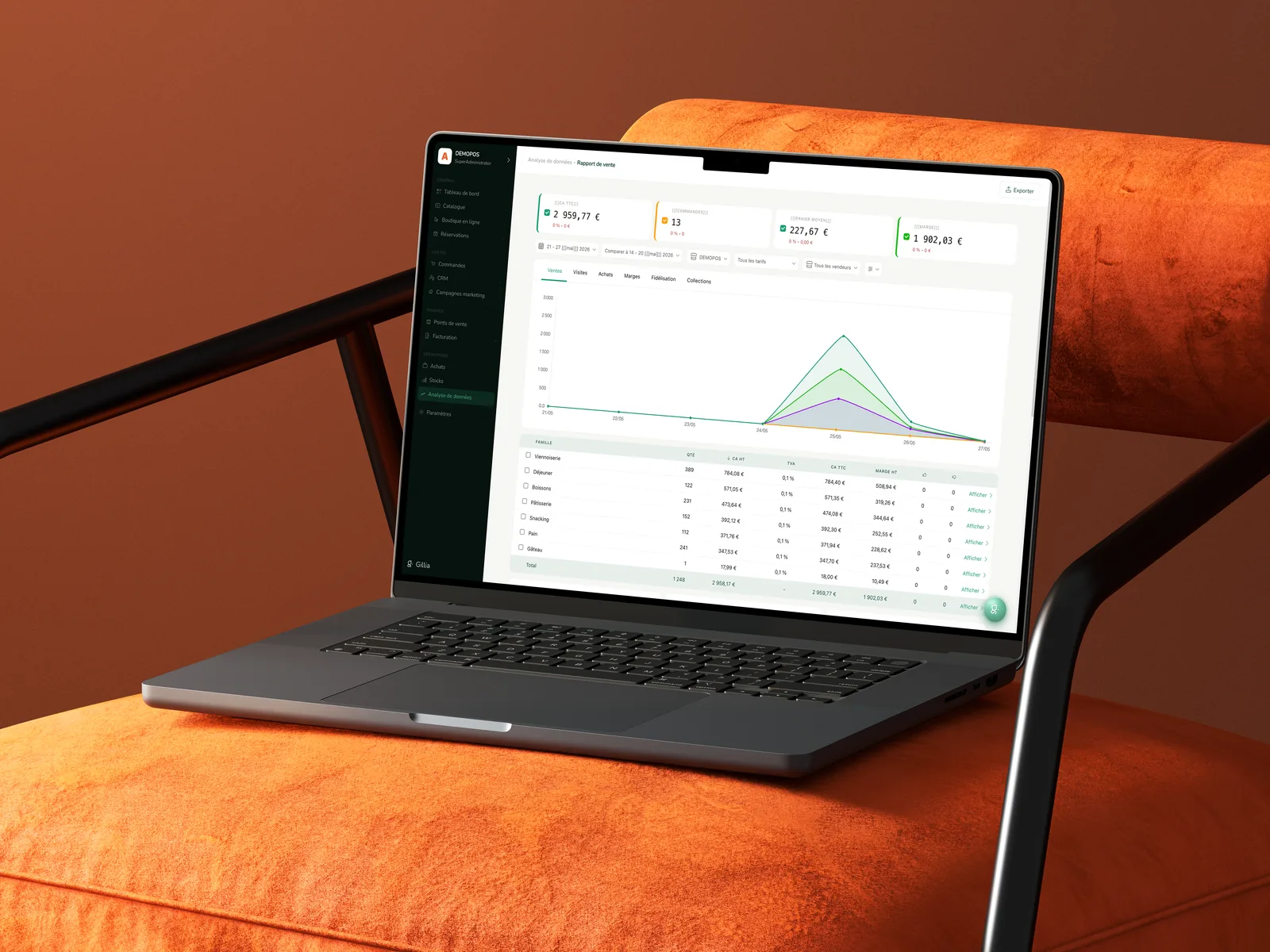 Boutique en ligne RetailPOS synchronisée, affichée sur un MacBook