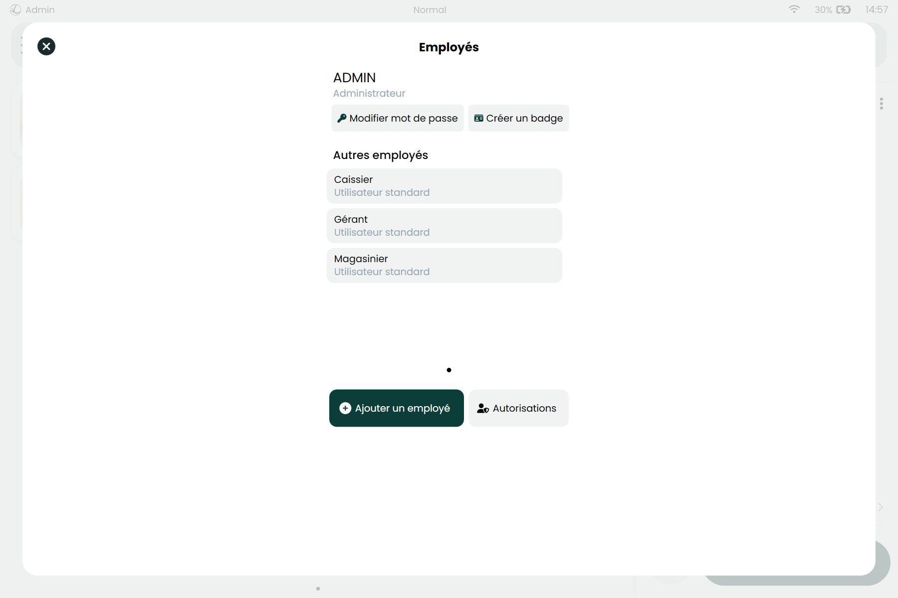 RetailPOS — gestion des employés et autorisations par profil